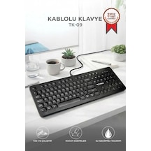 Premium Kablolu Q Klavye Retro Daktilo Görünümlü Tk09 Siyah İnce Aksesuar Bağlantı