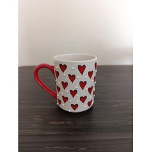 Tr Yapımı Kalp Desenli 300ml Kupa Seramik Bardak Hand Made Diğer