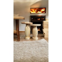 Wood Wooden Ahşap 2 Li Set Fitilli Mantar Yan Sehpa Modern Fiskos / Çiçeklik / Zigon Sehpa Kahverengi