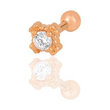 Gümüş Rose Zirkon Tek Taşlı Tragus Helix Piercing Küpe Gümüş