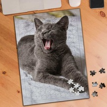 Gri Tüylü Esneyen Kedicik 240 Parça Puzzle Yapboz-ks001102