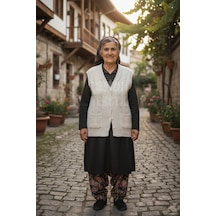 Çeyizlik Yelek, Düğmeli Anne Yeleği, Simli Yelek, Hediyelik Yelek, Gelin Simli Cepli Yelek - Standart