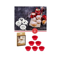 6 Lı Airfryer Silikon Kek Muffin Kalıbı Ve Pasta Süsleme Şablonu, Kahve, Tatlı Şekillendirici Süsleme Aparatı İkili Set