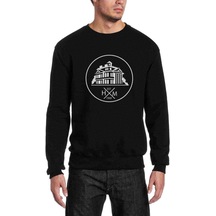 Silhouette Haunted Mansion Logo Baskılı Siyah Erkek Örme Sweat (528630123)