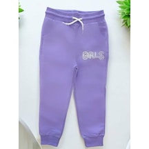 Kız Çocuk Beli Paçası Lastikli Pamuklu Eşofman Alt-14334 Lila