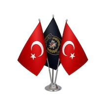 Masa Üstü Polis Özel Harekat Bayrağı Türk Bayrağı Üçlü Krom Direk