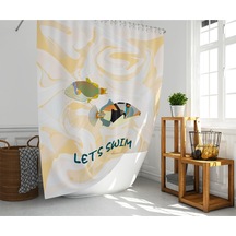 Banyo Duş Perdesi Renkli Balık Desen Dijital Baskılı Banyo Perdesi, Tek Kanat C Halkalı-180x200 Cm Çok Renkli