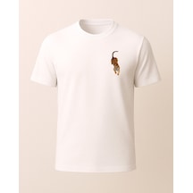 Etnik Kaplan Baskısı Tasarımlı T-shirt Beyaz