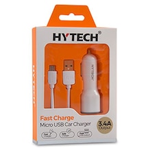 Hytech Hy-x42 3.4a Hızlı Şarj Micro Usb Kablolu 2 Usb Beyaz Araç Şarj Cihazı