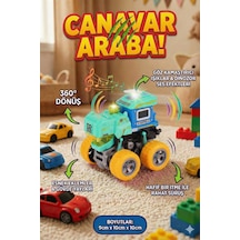 Turkuaz-mavi Işıklı Sesli Dinozor Canavar Kamyon - 360 Dönen Sürtmeli Akrobasi Oyuncak Arabası Çok Renkli