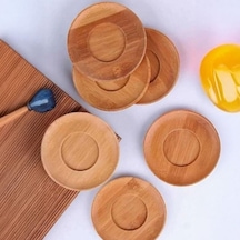 Bambu Yuvarlak Çay Tabağı Bardak Altlığı 6 'lı Set, Dekoratif Bambu Altlık Kahverengi