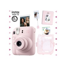 Fujifilm Instax Mini 12 Fotoğraf Makinesi + 10'lu Film + Kıskaçlı Stand + Pvc Albüm + Simli Pleksi Kılıf Seti Pembe