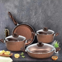 Papilla Argos Bakır Kırçıllı 7 Parça Granit Tava Tencere Takımı Altın - Gri