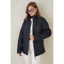 Su Ve Rüzgar Geçirmez İçi Polarlı Kadın Softjel Mont Lacivert