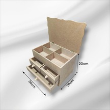 Ahşap-boyanabilir-bölmeli-çekmeceli- Takı-makyaj-organizer Kutu