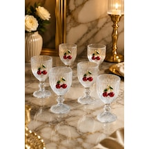 6 Lı Kristal Cam Kahve Yanı Bardağı Kiraz Bardak Kirazlı 75ml
