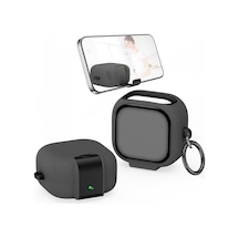 Samsung Galaxy Buds4 Ve Buds4 Pro Uyumlu Güvenlik Kilitli Telefon Standı Fonksiyonlu Premium Kulaklık Kılıfı Gri