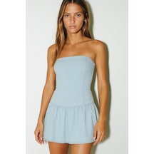Bandeau Denim Elbise Açık Mavi