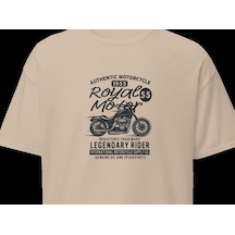 Wildstyle Royal Motor Legendary Rider Motosiklet Vintage Motor Baskılı Unisex Bisiklet Yaka Pamuklu Tişört - C
