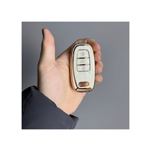Audi Smart - A4 - A5 - Q5 - A6 - A7 - A8 - 3 Buton Nano Silikon Kılıflı Beyaz