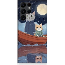 Samsung Galaxy S22 Ultra Uyumlu Sandaldaki Kediler Desenli Silikon Kılıf