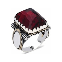 ​Gümüş Bordo Zirkon Taşlı Kare Erkek Yüzük (551177402)