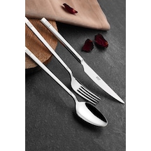 Avcı Duru 7 Parça Tek Kişilik Çatal Kaşık Bıçak Takımı Gümüş