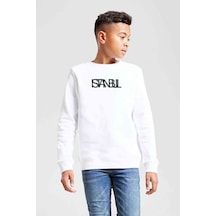 Tshirthane Istanbul Baskılı Unisex Çocuk Beyaz Sweatshirt Beyaz