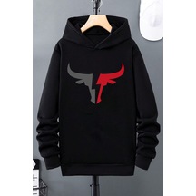 Boğa Baskılı Erkek - Kız Çocuk Rahat Kalıp Sweatshirt Siyah