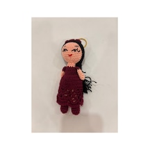 El Örgüsü Uzun Saçlı Prenses Amigurumi Anahtarlık Dantel Etekli Handmade Tığ İşi Bebek, Çanta Süsü Koyu Mor Koyu Mor