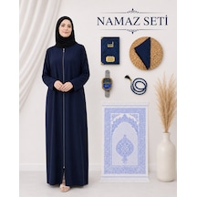 Bilenler Kadın Namaz Seti Fermuarlı Namaz Elbisesi Seccade Örtü Yasin Tesbih Zikirmatik Lacivert