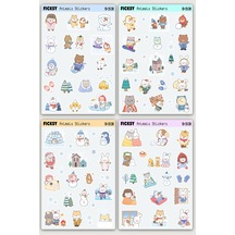 Kawaii Stili Sevimli Hayvanlar Kış Temalı Sticker Seti - 65 Adet Etiket Çıkartma Diğer