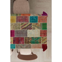 Çok Renkli Patchwork Dokuma Leke Tutmaz Masa Örtüsü Mso291n11
