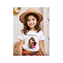 Stil-x Ramazan Bayramı Baskılı Kız Çocuk Tshirt, %100 Pamuklu Kumaş Beyaz