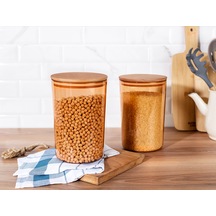 Madame Coco Yuviera 2300ml Ahşap Kapaklı Saklama Kabı 2'li 1ksakl0426 Diğer