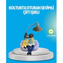 Romantik Çift Figürlü Okuyan Çift Masa Lambası Dekoratif Led Aydınlatma