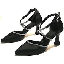 Femin Kadın Siyah Topuklu Çapraz Bant Klasik Ayakkabı