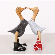 Aşık Ördekler El Oyması Teak Gövde 29x30x11 Cm