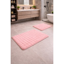 Buççin Online Mağaza Modern Bubble Yumuşak Banyo Klozet Takımı Yıkanabilir Kaymaz Tabanlı Polyester Kalın 12 Mm + Pembe Çok Renkli