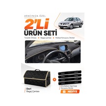 Nissan Almera Ekranlı 2000-2006 Uyumlu Torpido Örtüsü + Deri Bagaj Çantası + Sticker - Siyah Bej