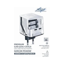 Gan+ Pd 40w Hızlı Şarj Adaptörü Çoklu Çıkış Usb-c Lightning Kablolu Hızlı Şarj Cihazı Ev Ofis Uyumlu Beyaz Çok Renkli