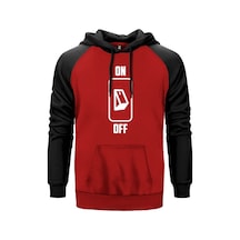 On Off Buton Kırmızı Reglan Kol Unisex Sweatshirt Hoodie Kırmızı