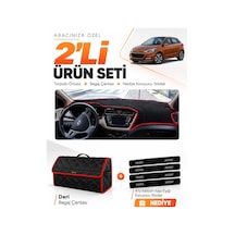 Hyundai İ20 2014-2020 Uyumlu Torpido Örtüsü + Deri Bagaj Çantası + Sticker Seti - Siyah Kırmızı