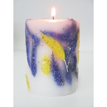 Missi El Yapımı Doğal Bitkili Mor-Sarı Mum (9X7 Cm)