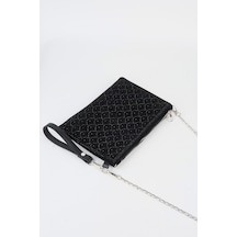 Vivaq Kadın Balık Siyah Taşlı Süet Bilek Askılı Ve Zincir Askılı Portföy El Ve Clutch Çanta SİYAH