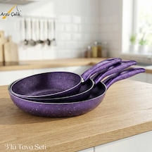 3lü Granit Tek Saplı Tava Seti - Violet Violet
