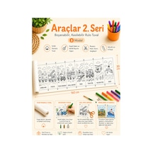 Boyanabilir Kesilebilir Rulo Tuval Araçlar 2. Seri 8 Model Çocuk Boyama Seti 160x30 Cm
