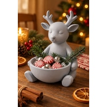 Ren Geyiği Figürlü Çok Amaçlı Kase Noel Sunum Kabı Gümüş