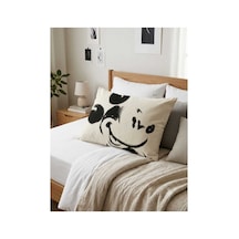 Mickey Mouse Pamuk Yastık Kılıfı Bej