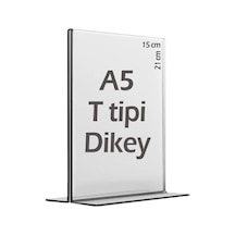 A5 T-Tipi Dikey Şeffaf Pleksi Mika Föylük Menü Broşürlük Etiketlik